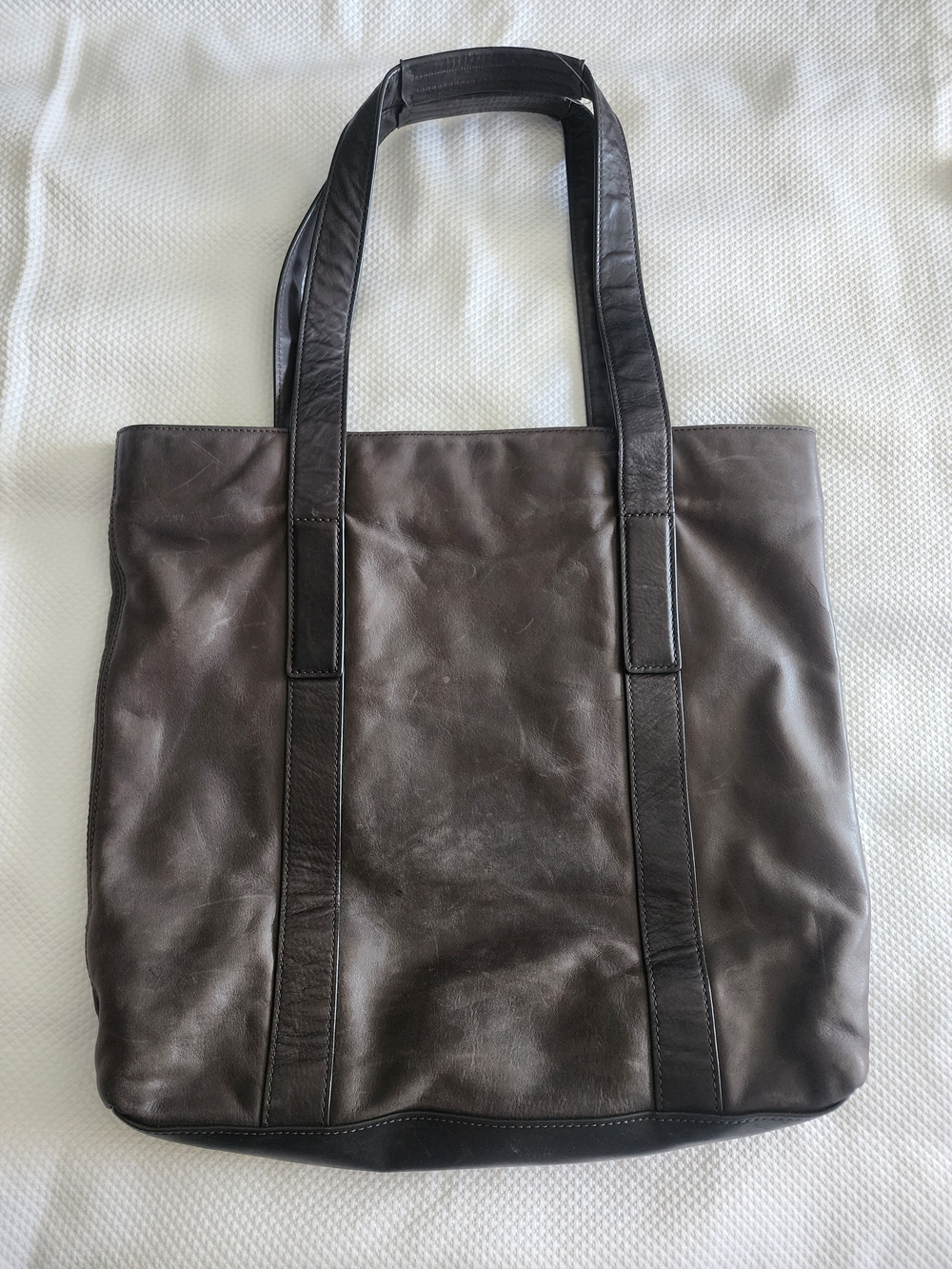 All Saints Dark Grey Brown Leather Rough Messenger Tote